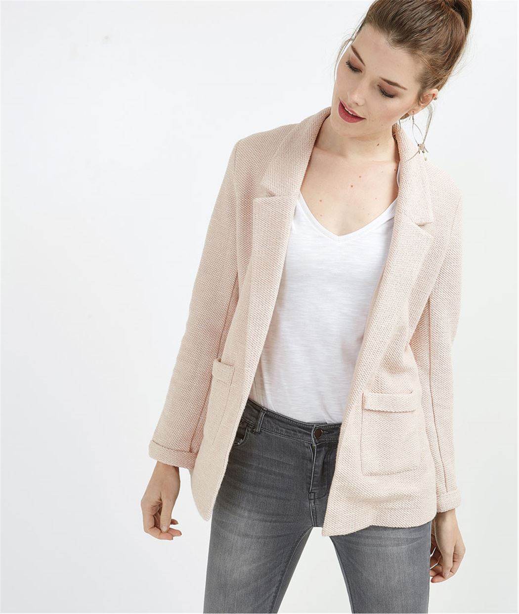 Veste tailleur femme en maille ROSE - Grain de Malice