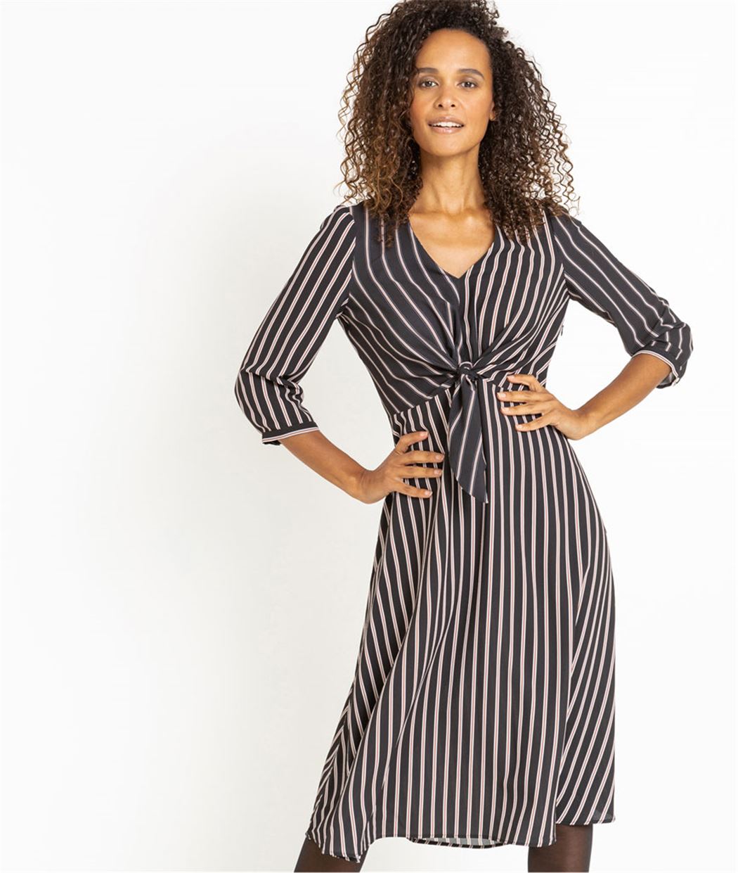 Robe femme fluide à rayures BEIGE