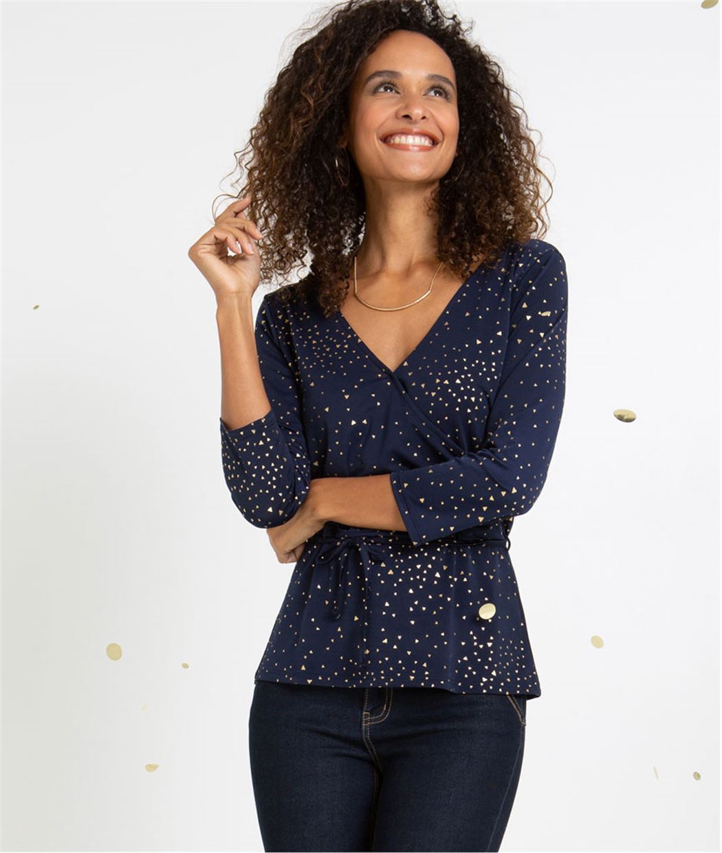 T-shirt femme cache-coeur manches 3/4 NOIR