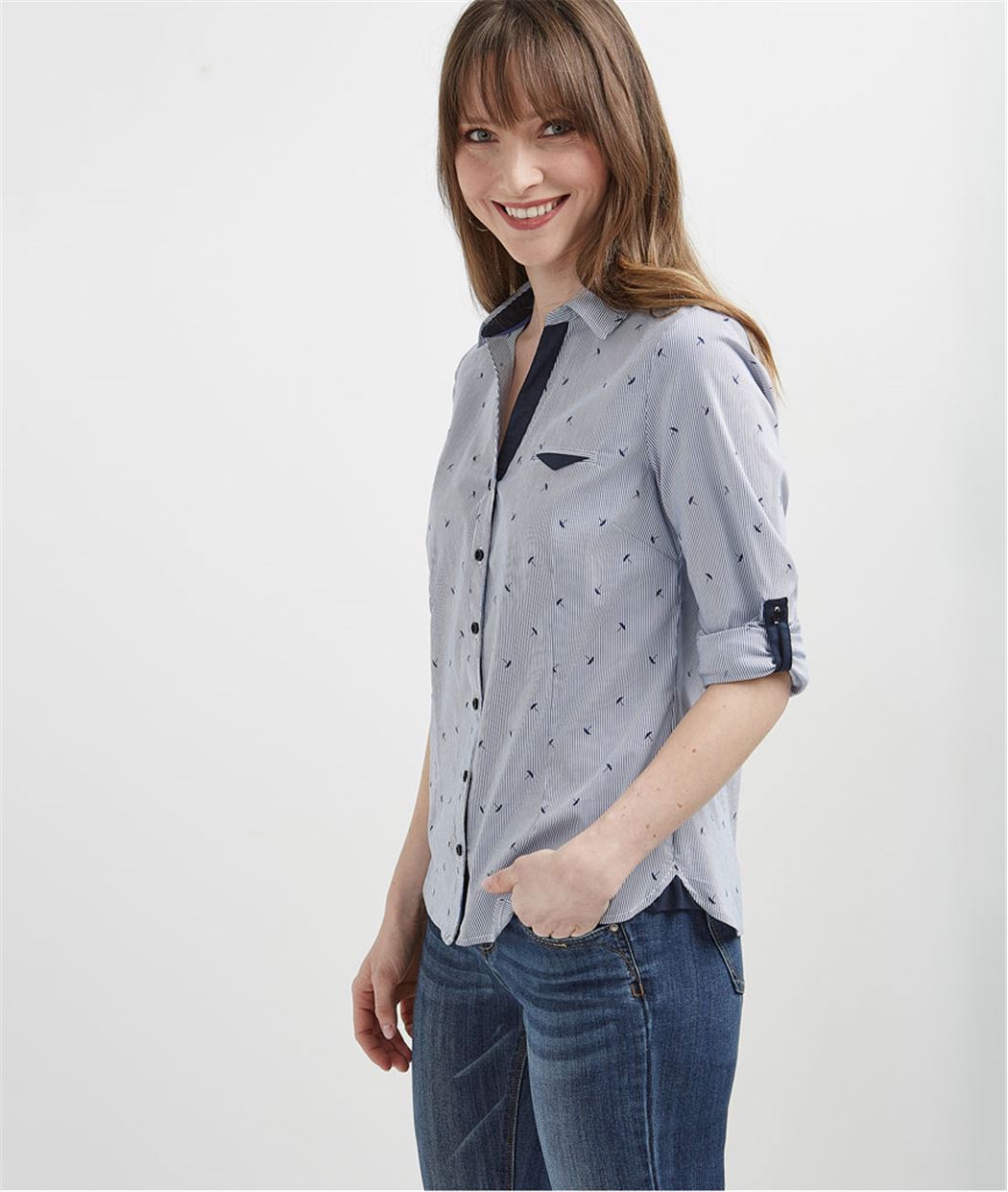 Chemise structurée femme à rayures RAYURE BLEU
