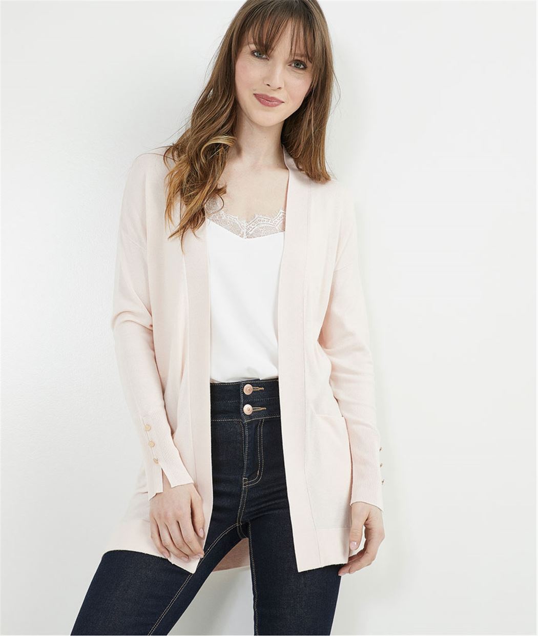 Gilet femme long avec boutons poignets ROSE