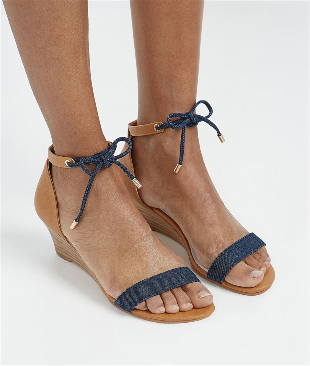 Sandales femme  compens es effet jean  BLEU Grain de Malice