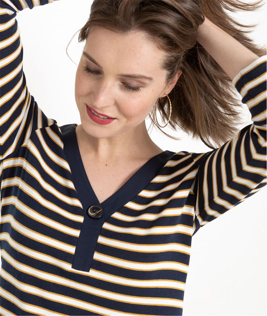 T-shirt marinière femme avec bouton MARINE