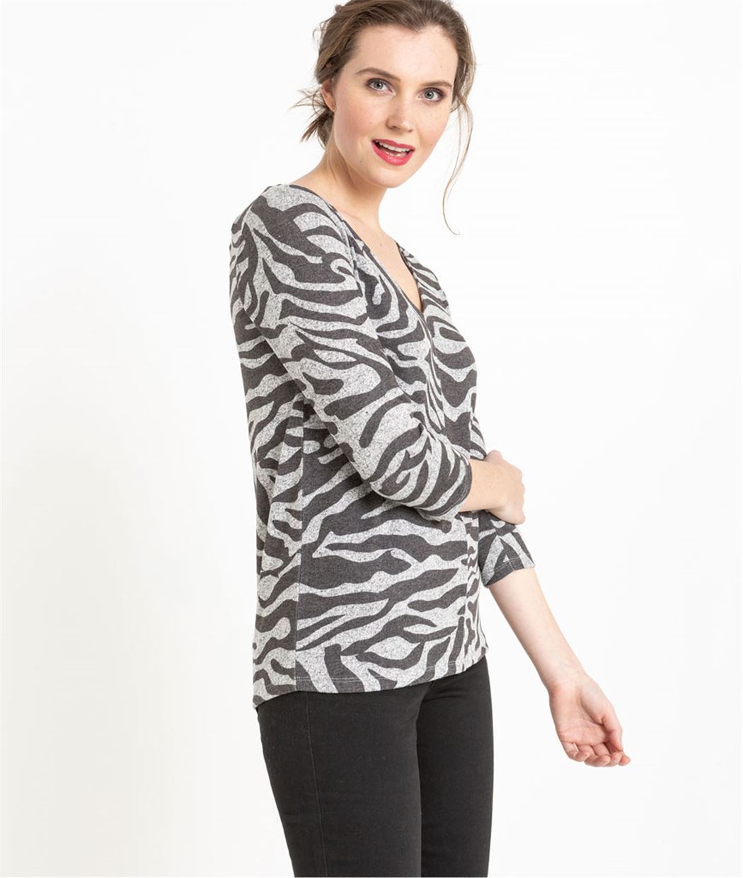 T-shirt femme imprimé zèbre GRIS