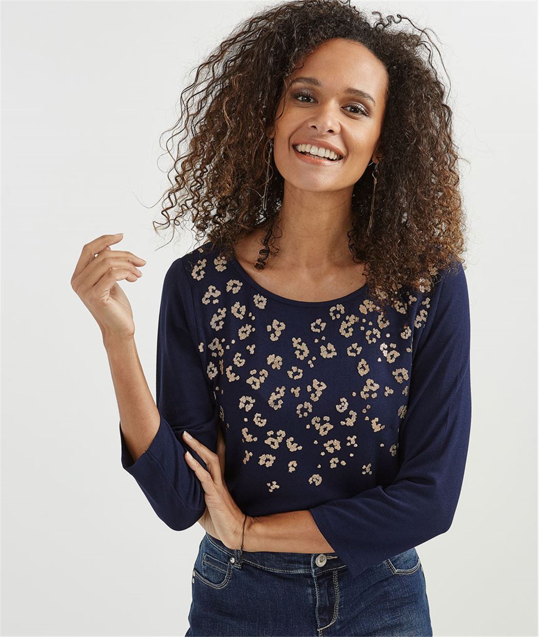 T-shirt femme marine imprimé léopard MARINE
