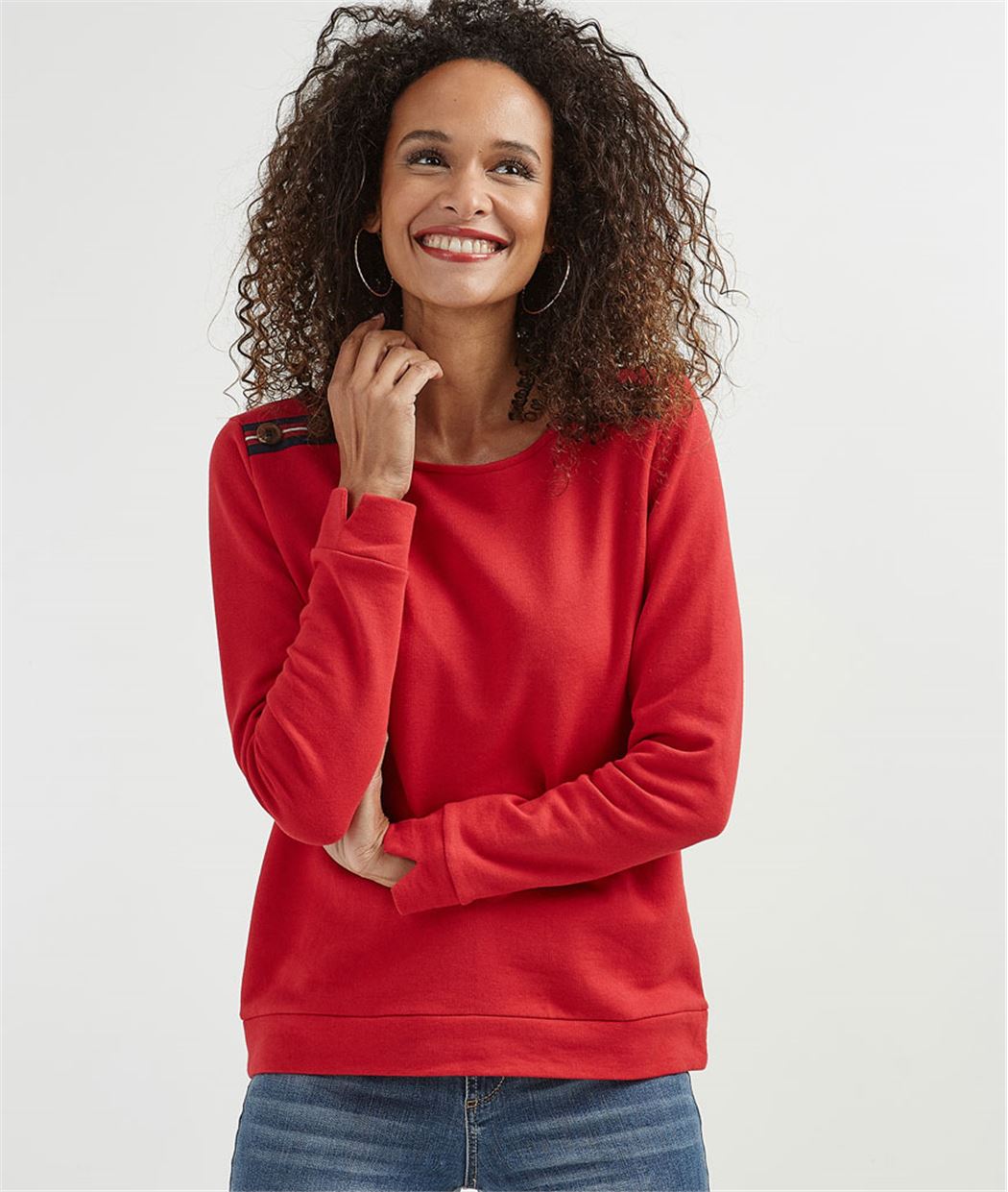 Sweat femme rouge avec boutons épaules ROUGE