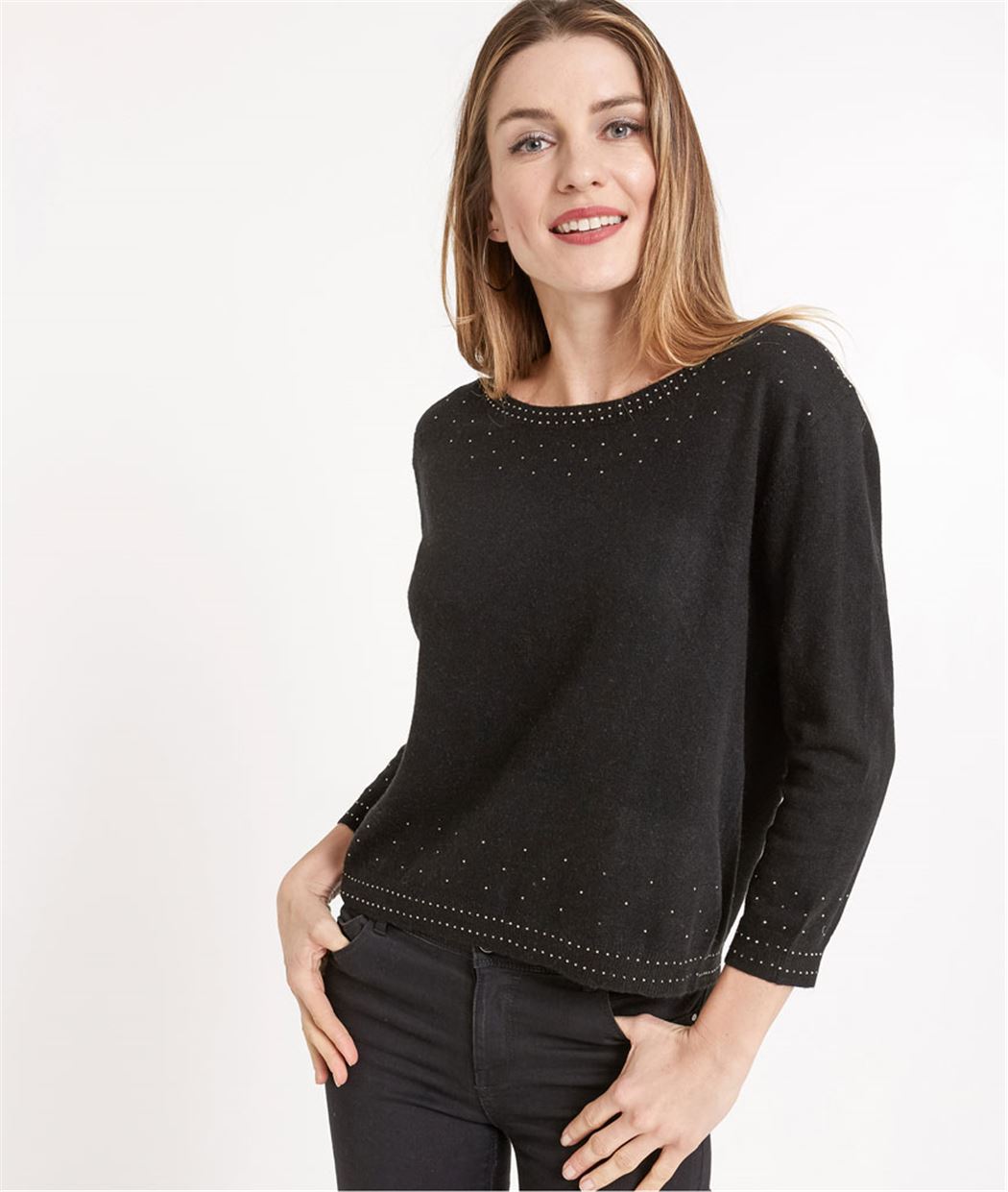 Pull femme noir avec clous NOIR