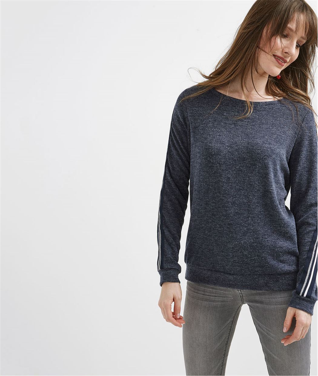 Pull femme sport avec col bateau MARINE