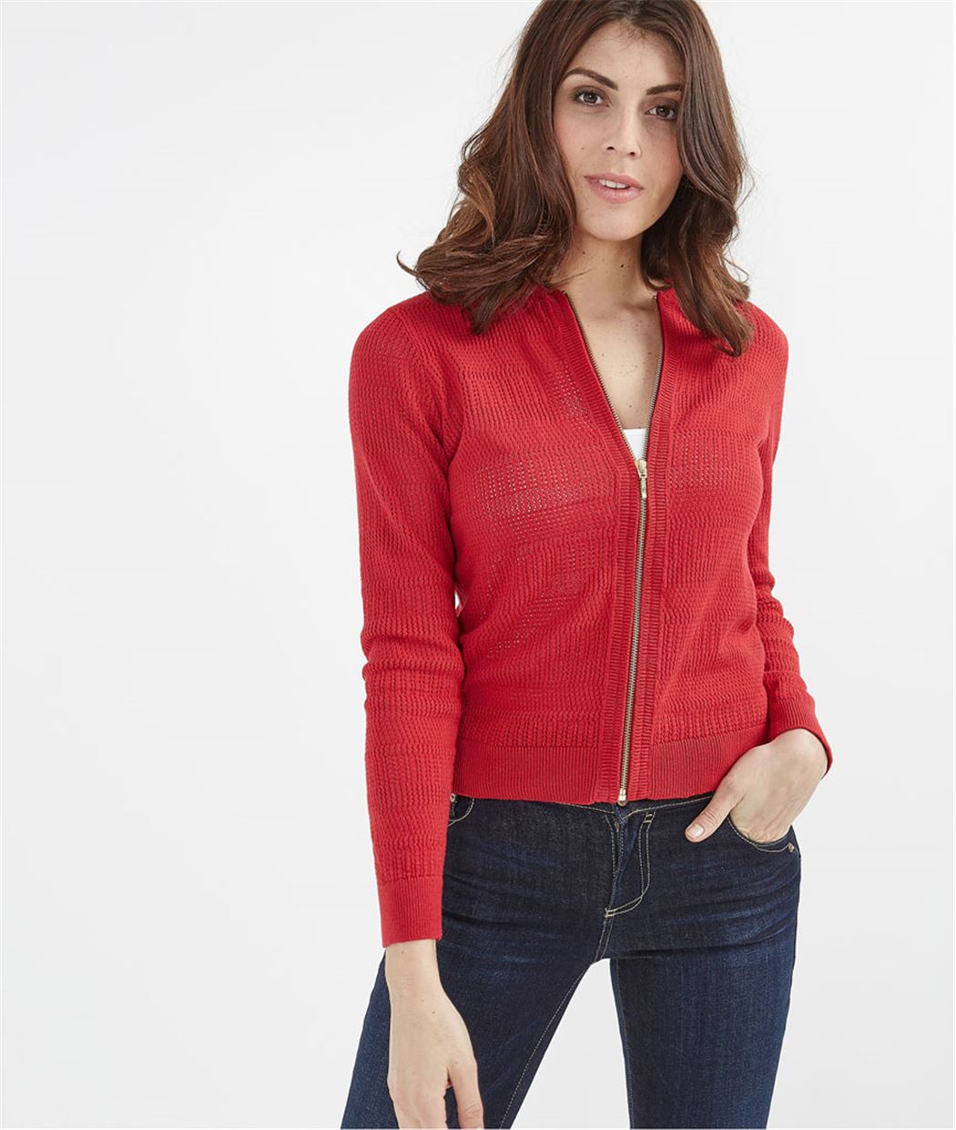  Gilet  femme  rouge avec zip  ROUGE Grain de Malice