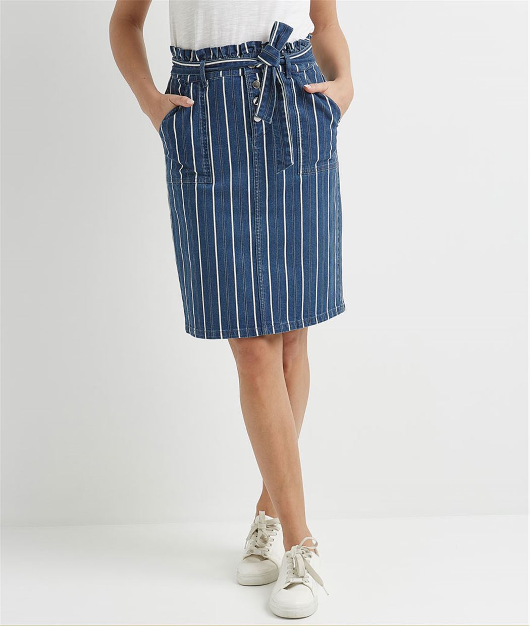 Jupe denim femme à rayures RAYE BEIGE