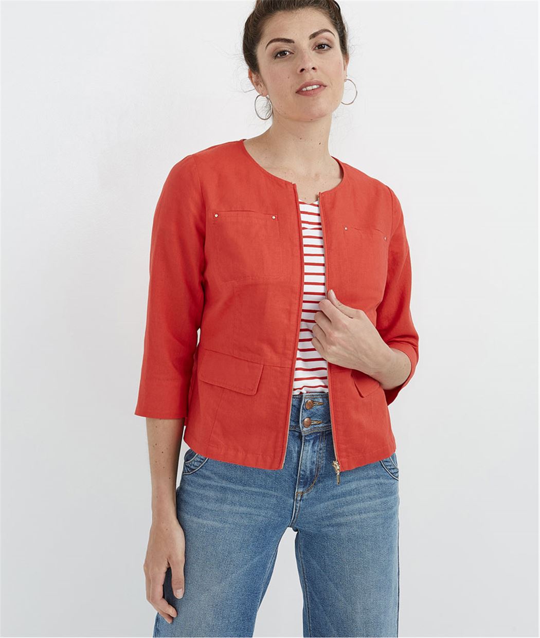 Veste femme courte en lin ROUGE