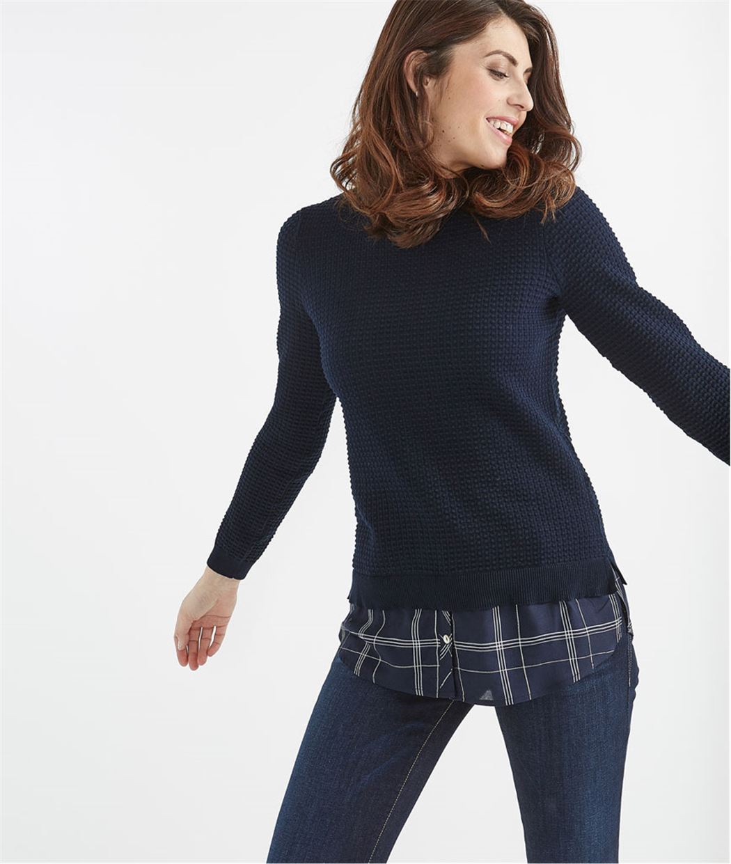 Pull femme marine superposé MARINE