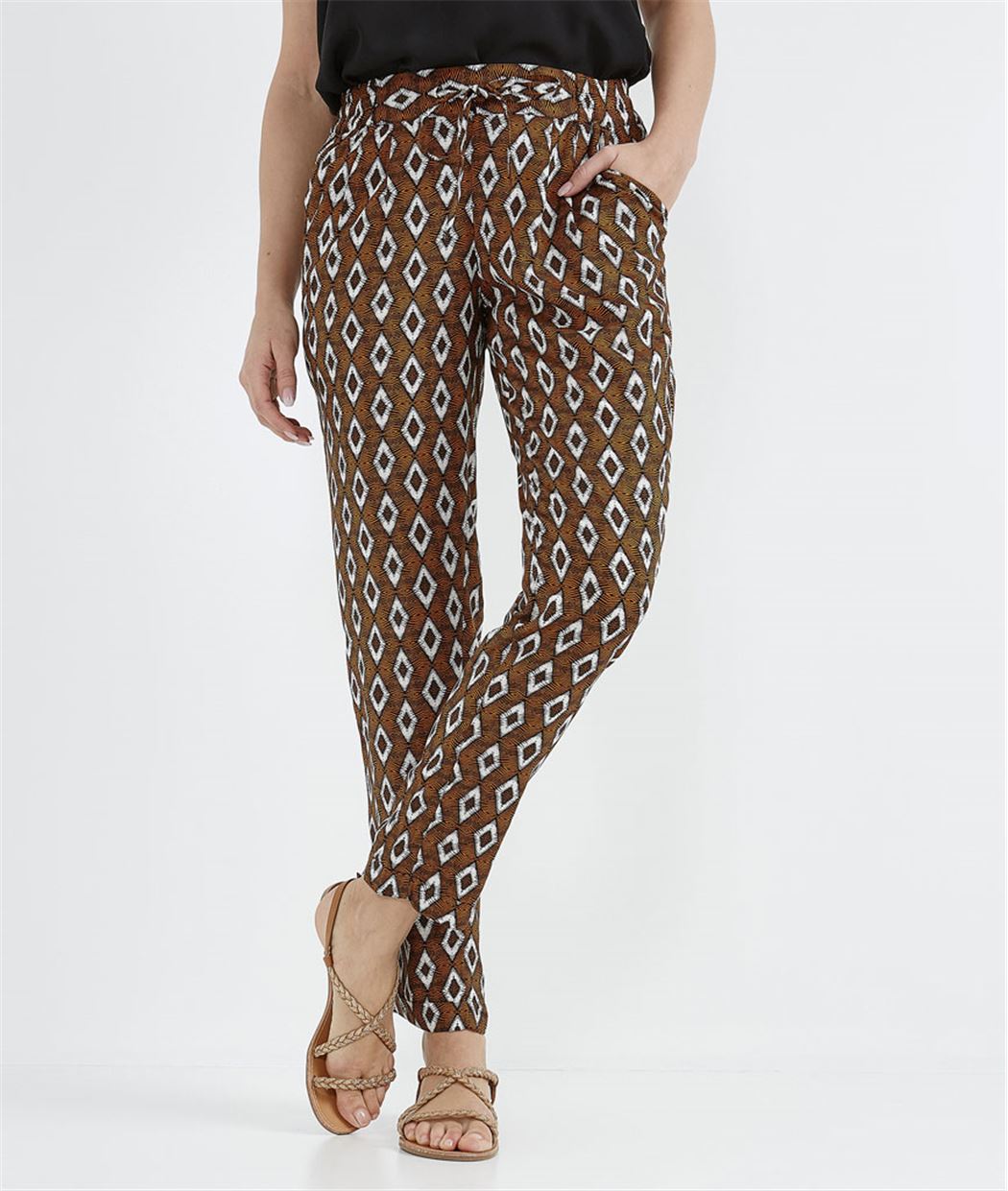 Pantalon femme fluide taille élastiquée NOIR