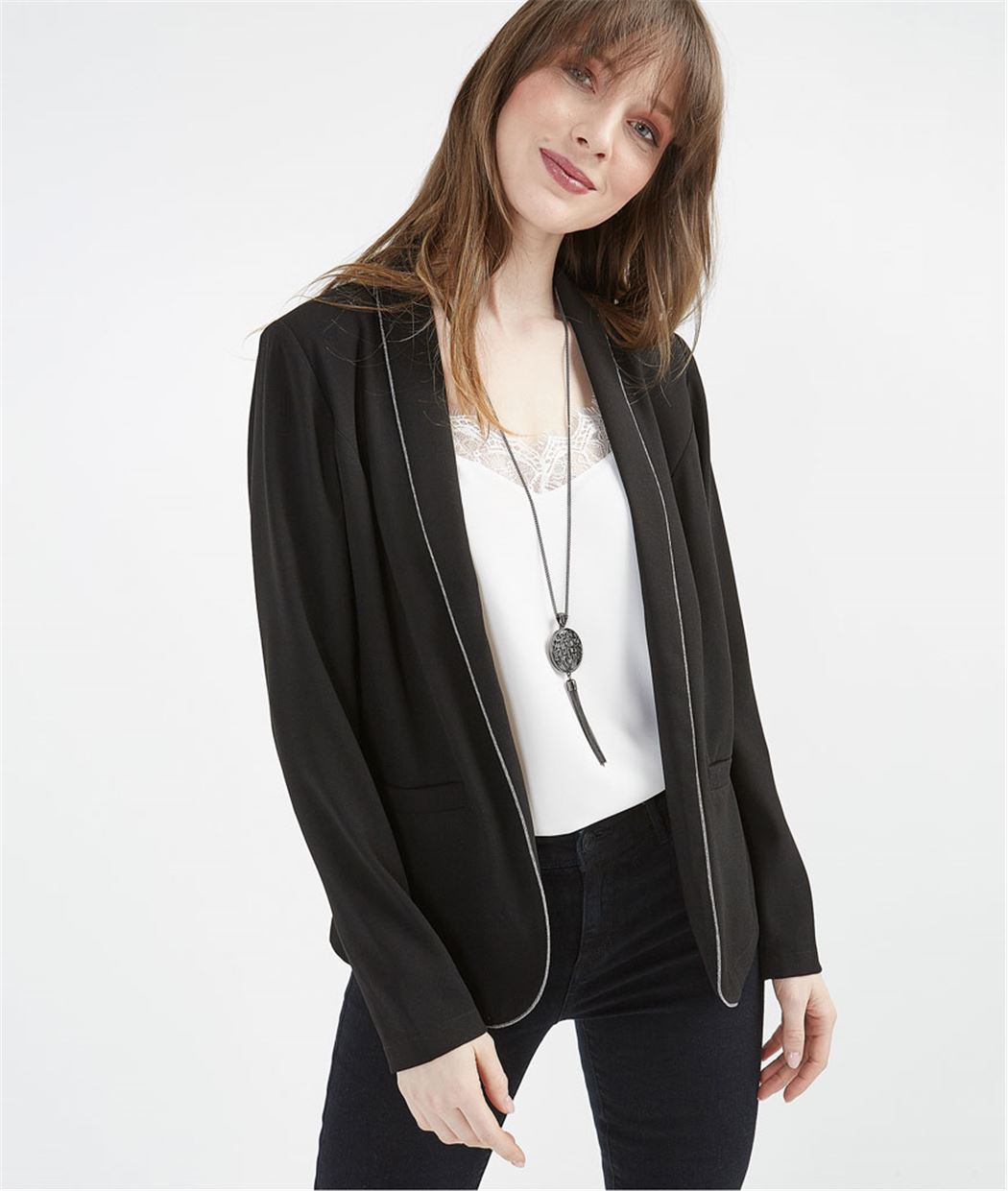 Veste blazer femme uni fluide NOIR