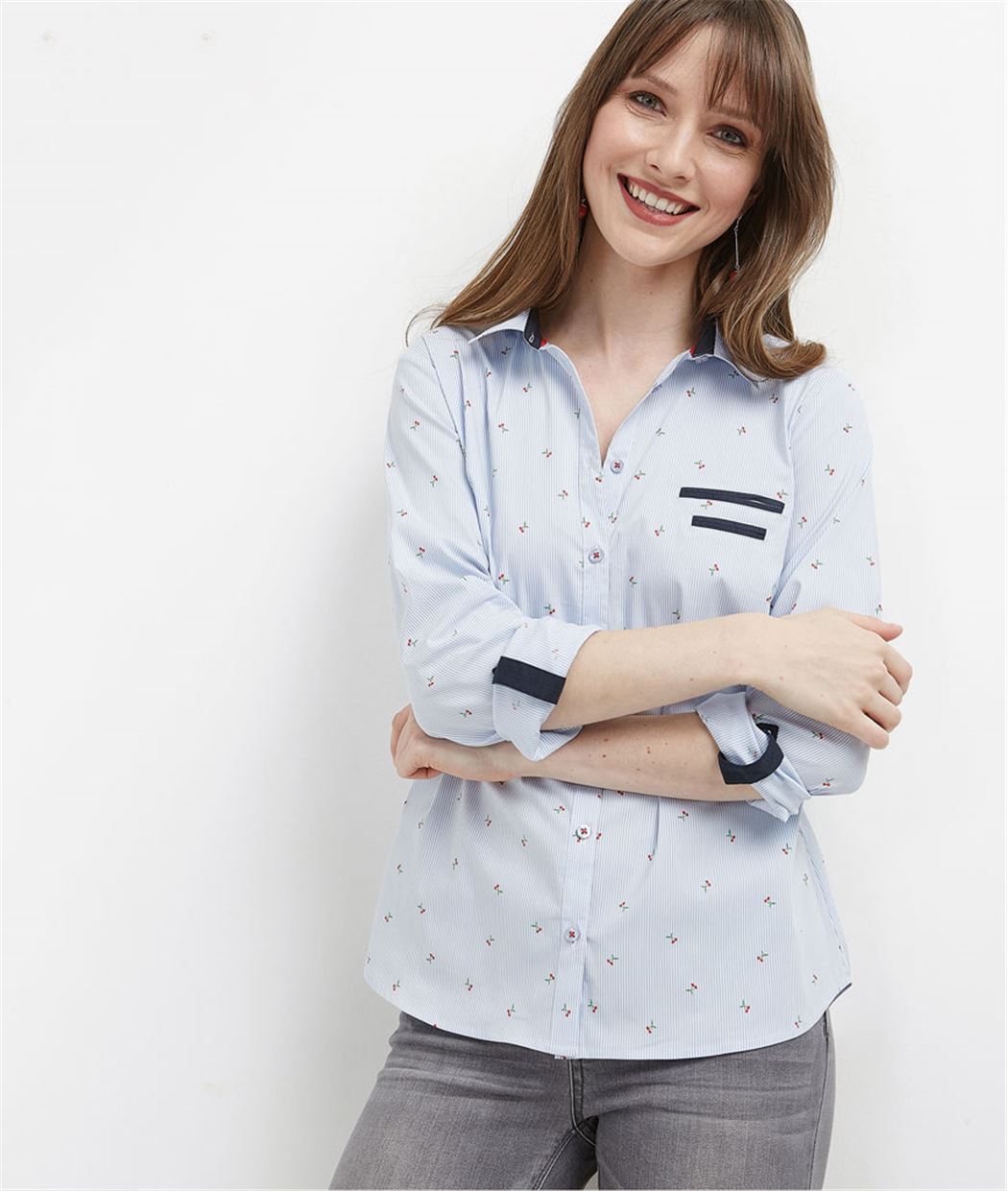 Chemisier femme structuré et imprimé RAYURE BLEU