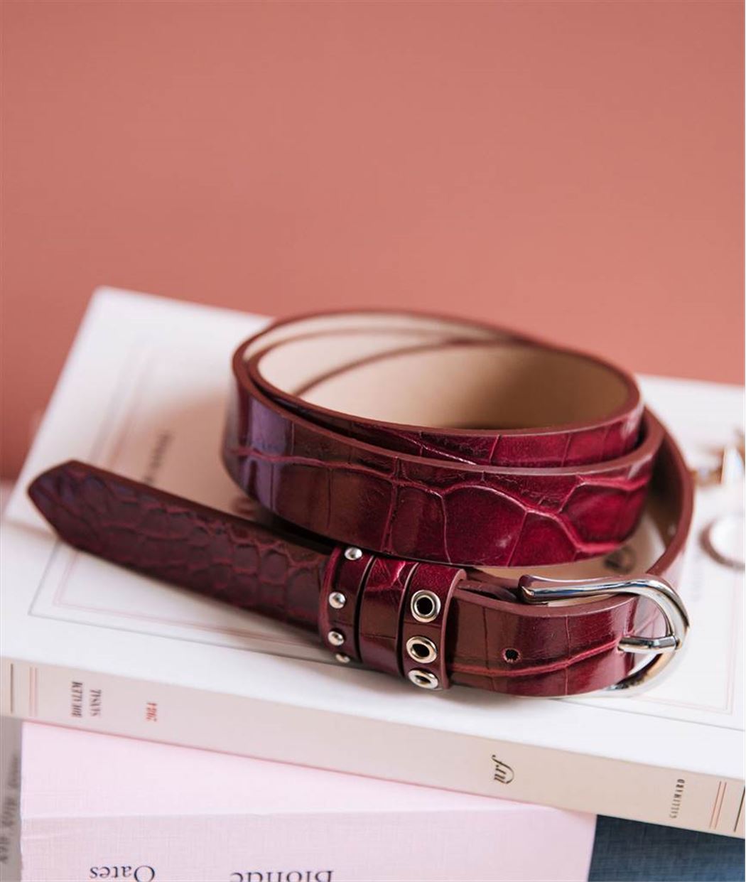 Ceinture femme vernie esprit croco ROUGE