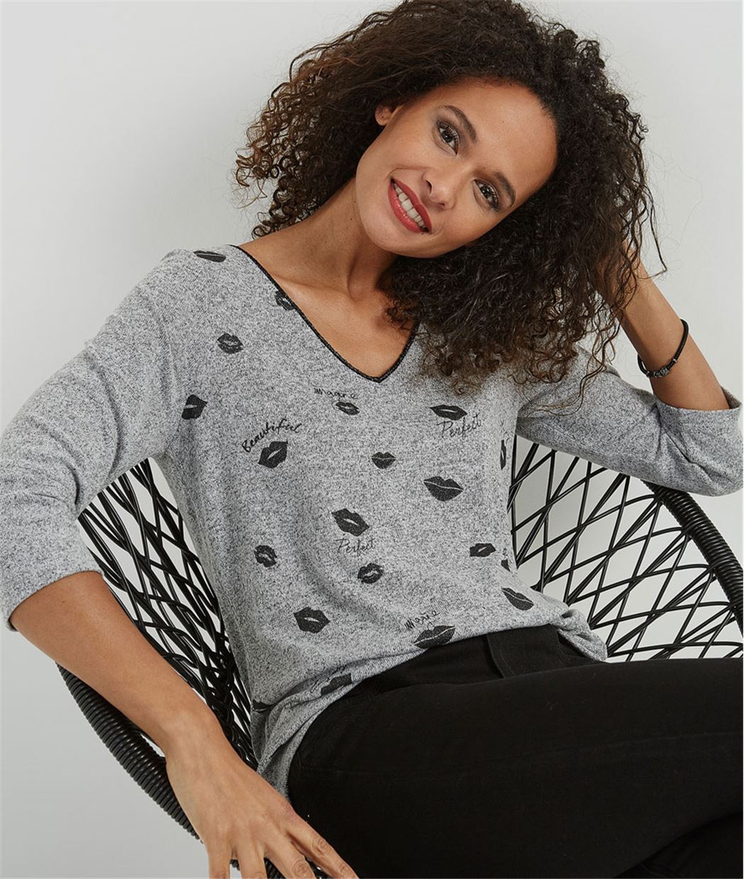 T-shirt femme avec dentelle GRIS