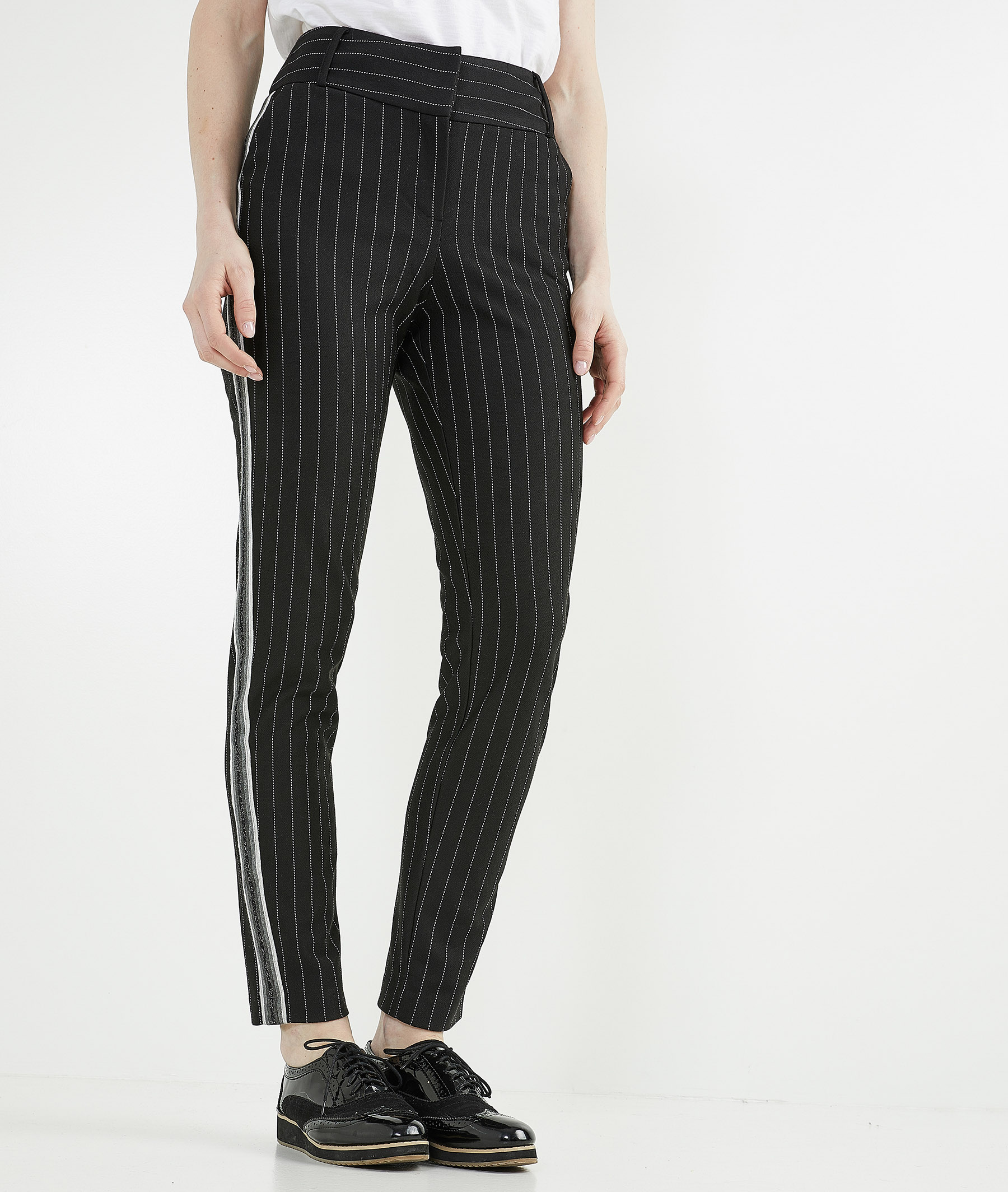 Pantalon fuselé à rayures NOIR