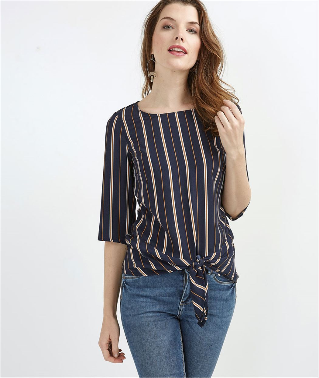Blouse femme à rayures avec noeud RAYE CAMEL
