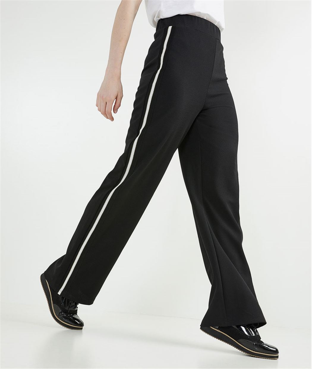 Pantalon femme large avec bandes côté NOIR