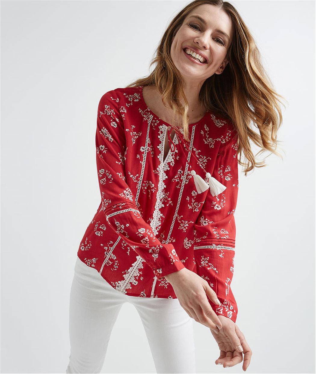 Blouse femme rouge imprimé fleuri IMPRIME