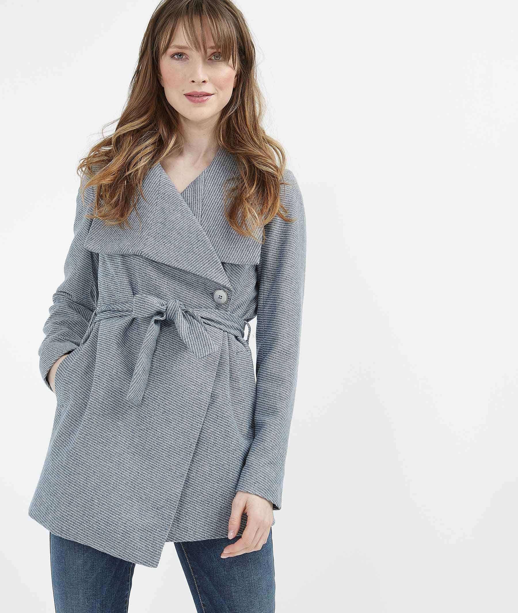 Manteau femme mi-saison avec ceinture BLEU - Grain de Malice