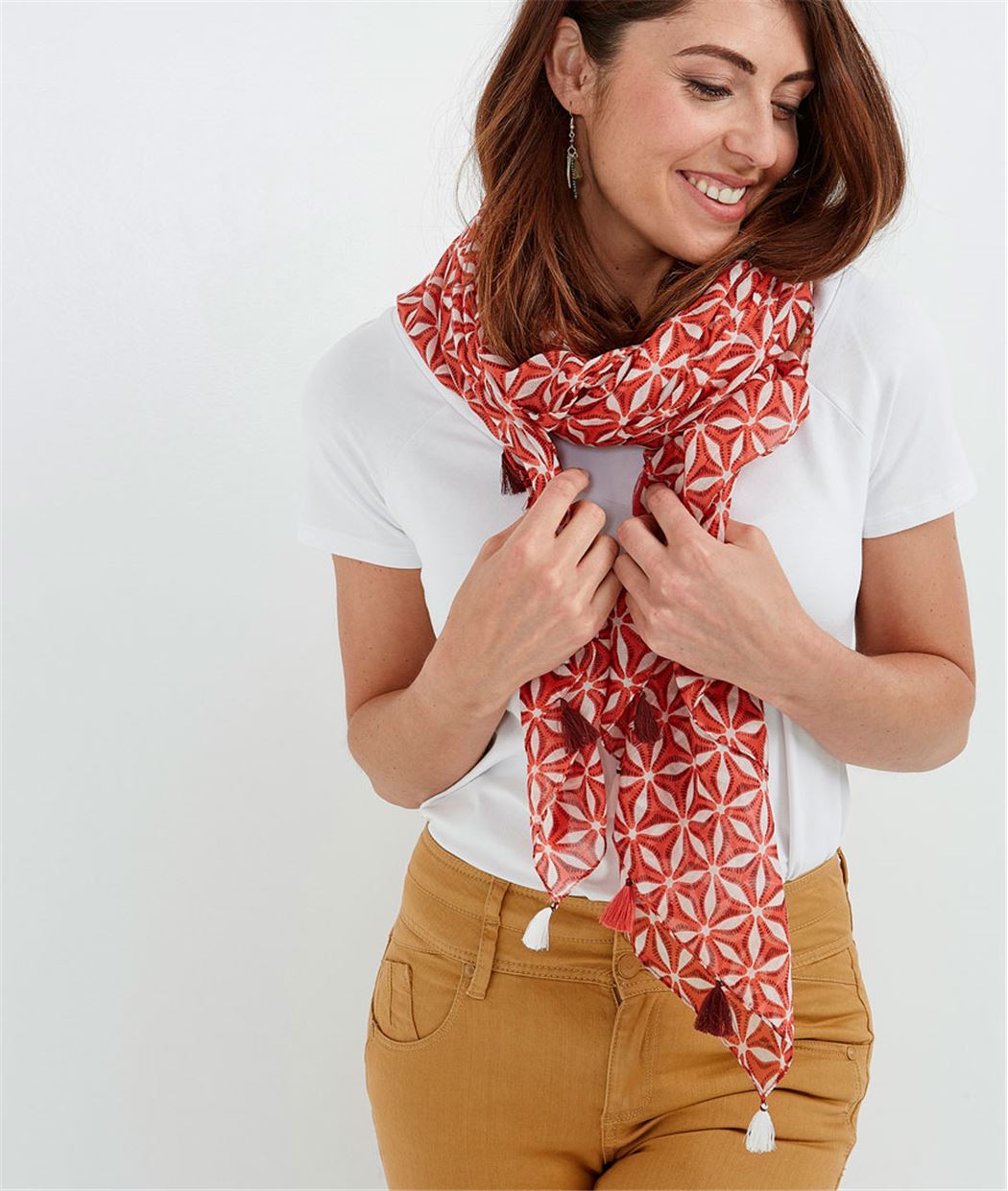 Foulard femme bicolore avec motifs ROUGE