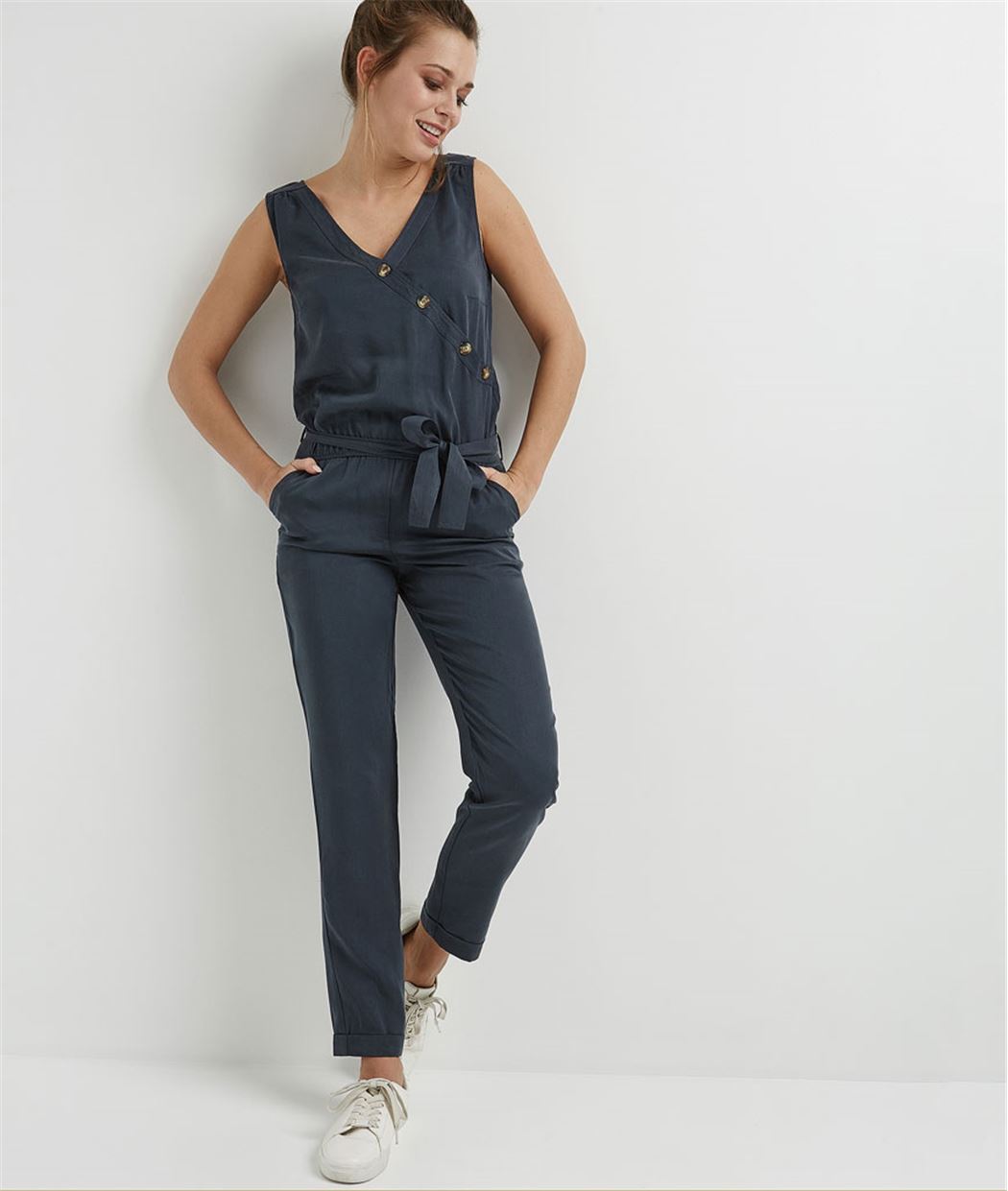 Combinaison femme unie avec boutons MARINE