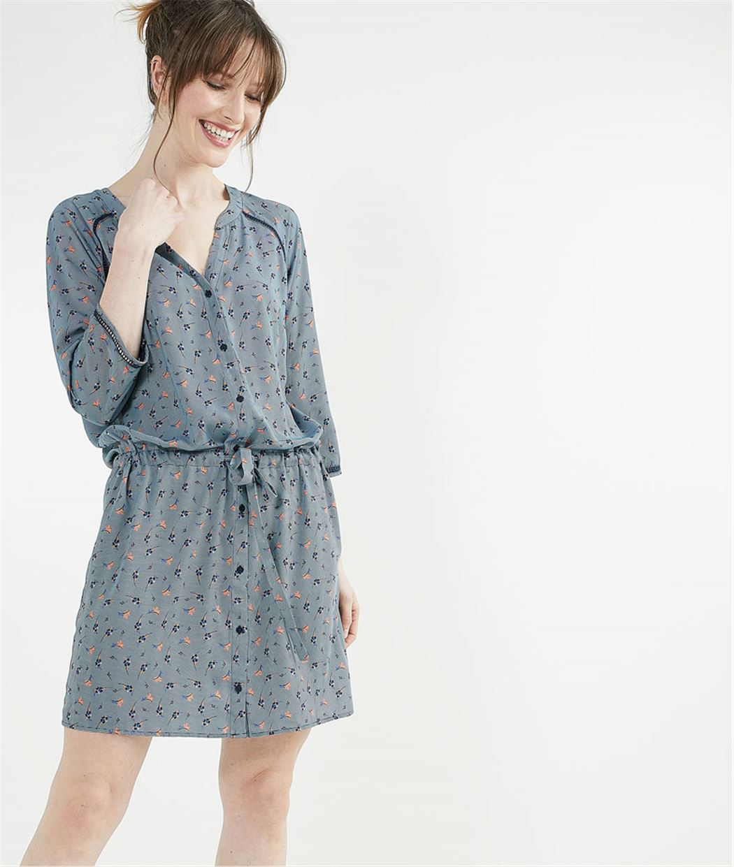 Robe chemise femme imprimée BLEU