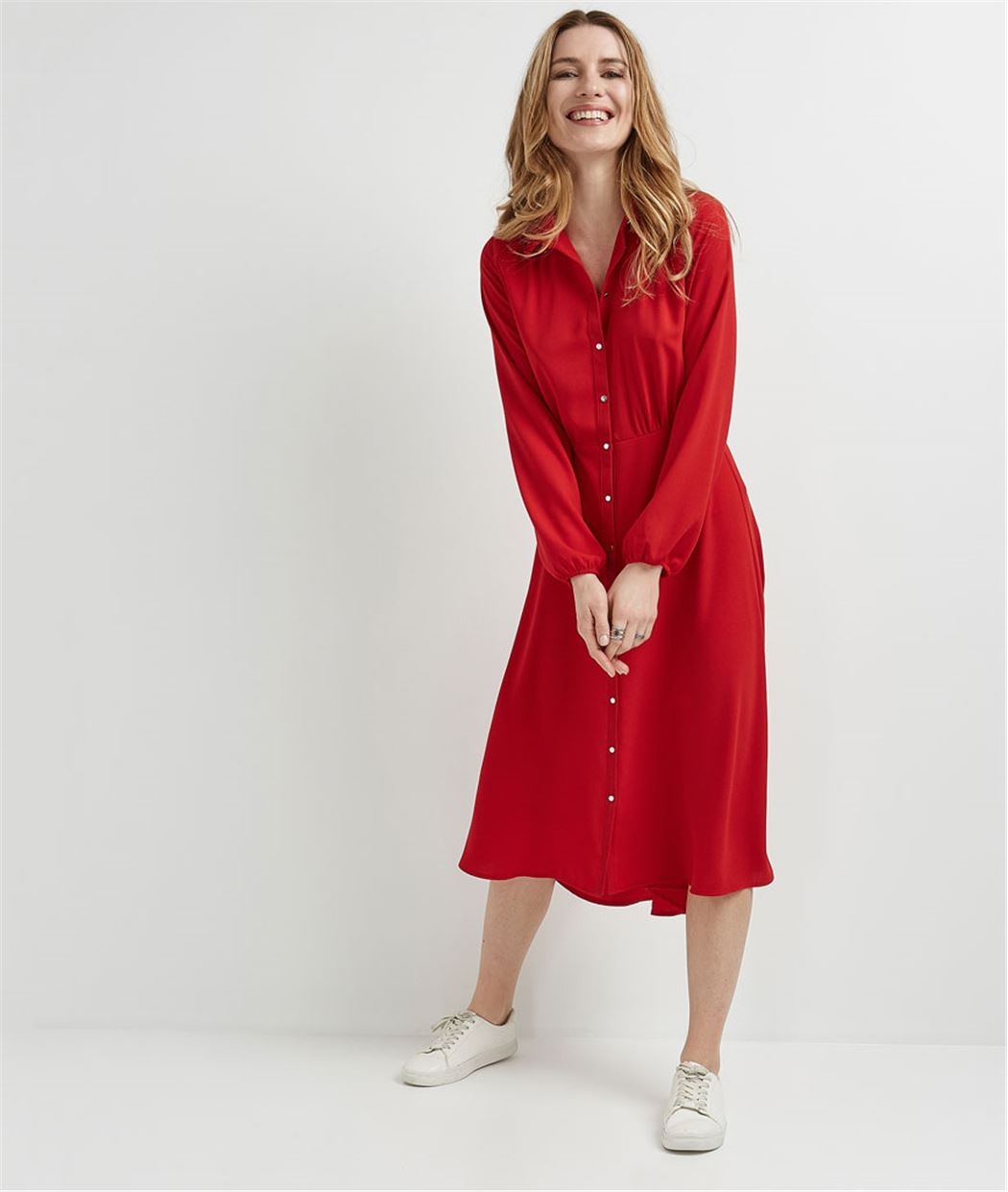 Robe chemise rouge longue ROUGE - Grain de Malice