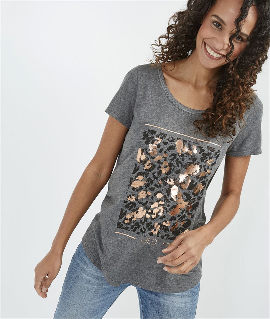 T-shirt femme avec imprimé brillant GRIS