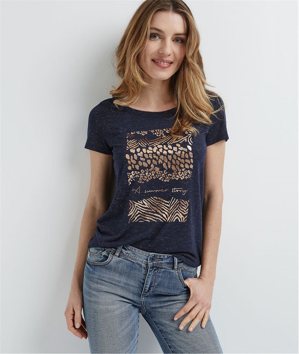 T-shirt femme avec imprimé brillant MARINE