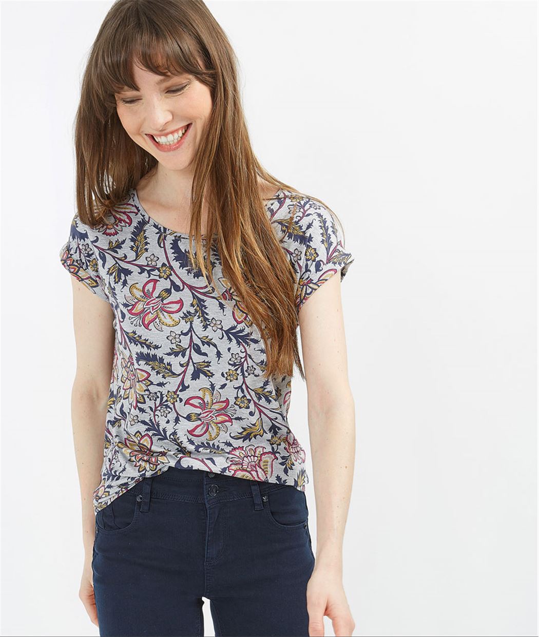 T-shirt femme imprimé fleuri MARINE