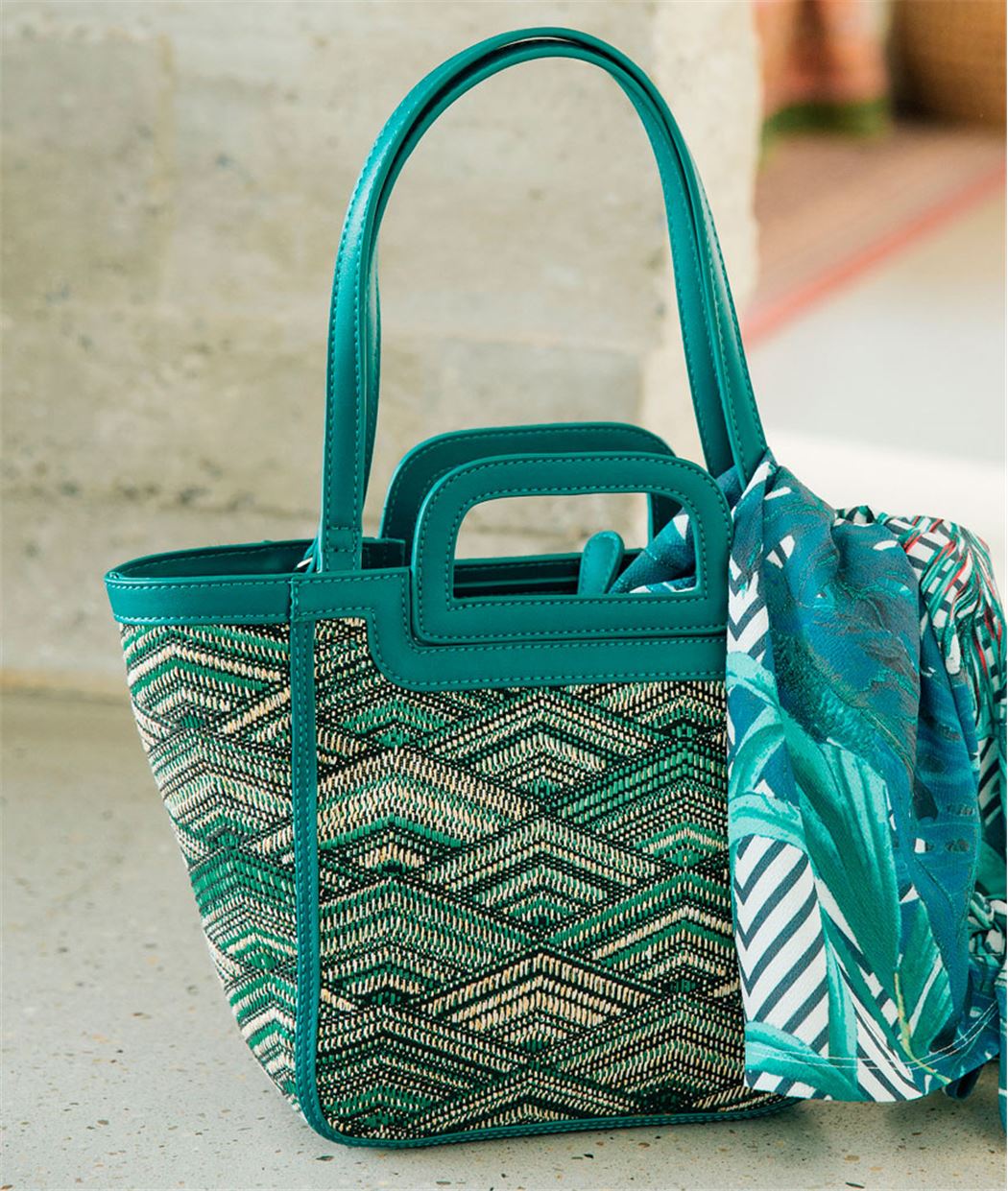 Sac femme en tissu motif graphique VERT