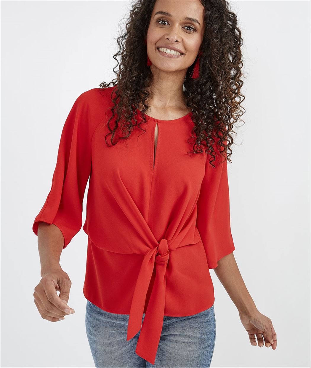 Blouse femme unie nouée devant ROUGE