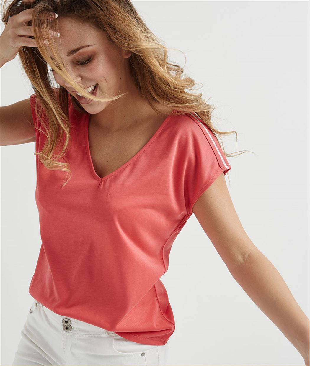T-shirt femme fluide avec rayures CORAIL