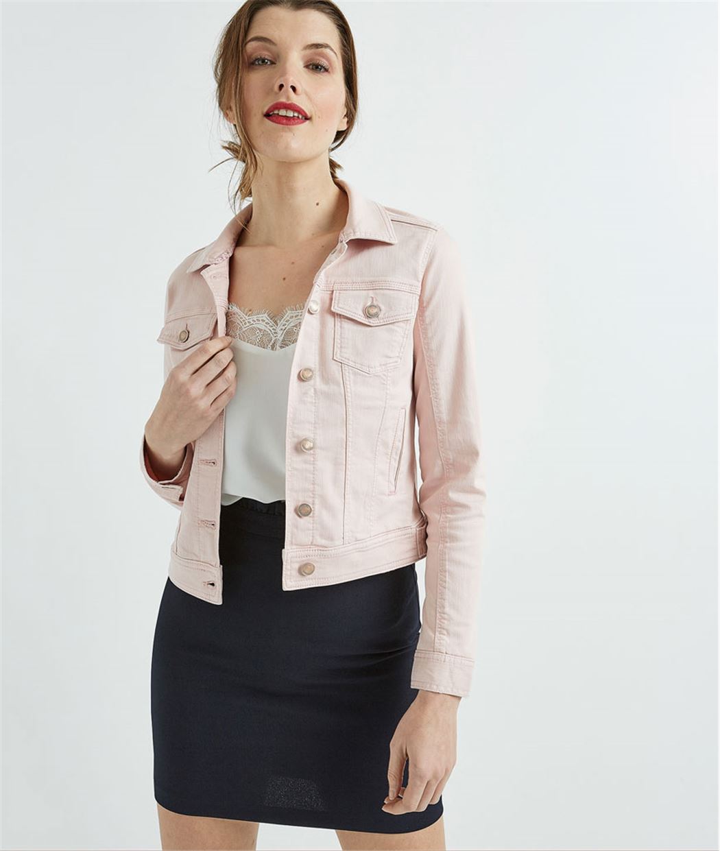 Veste femme en jean rose pâle ROSE