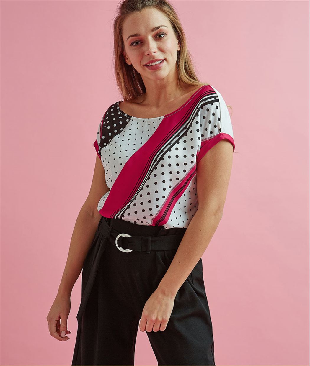 T-shirt femme rayures et pois ECRU