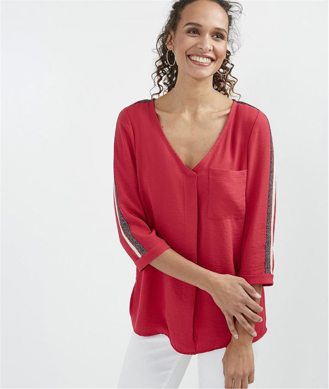 Blouse femme unie à rayures brillantes ROSE