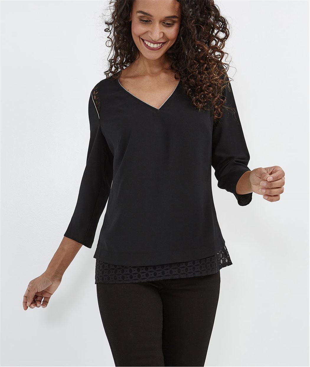 Blouse femme noire avec détails dentelle NOIR