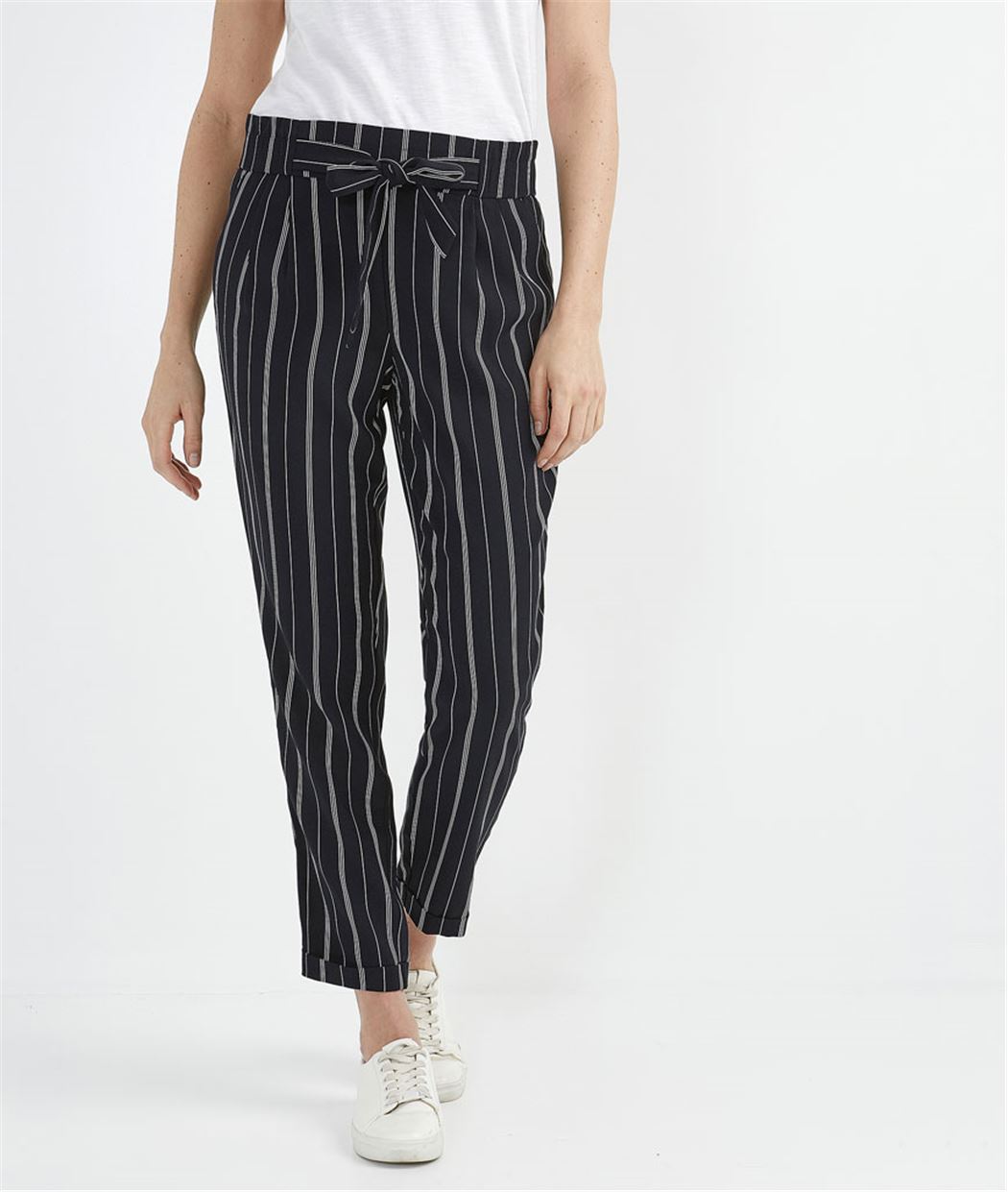 Pantalon femme fluide avec ceinture MARINE