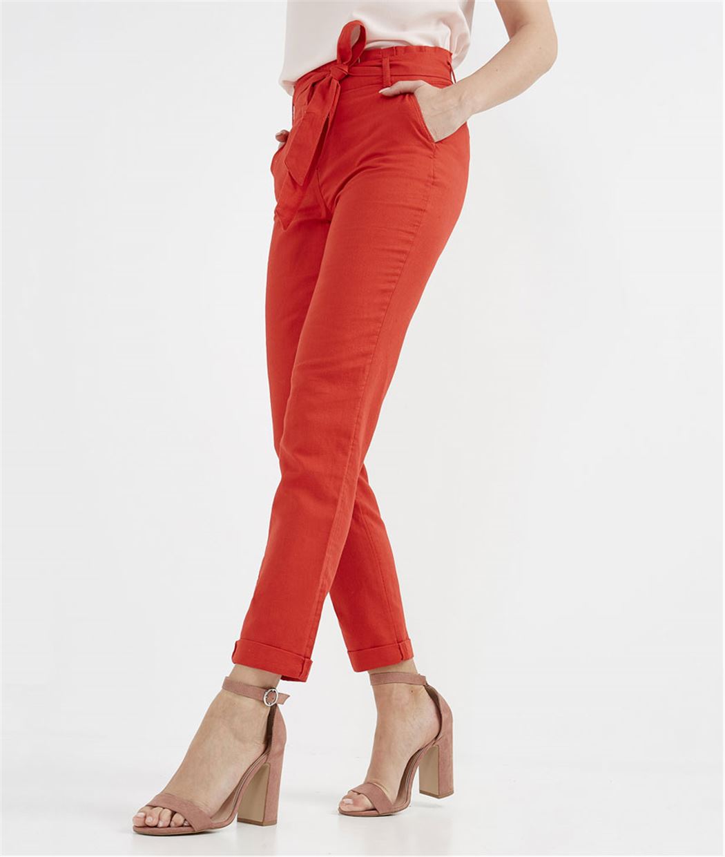 Chino femme en lin de couleur PAVOT