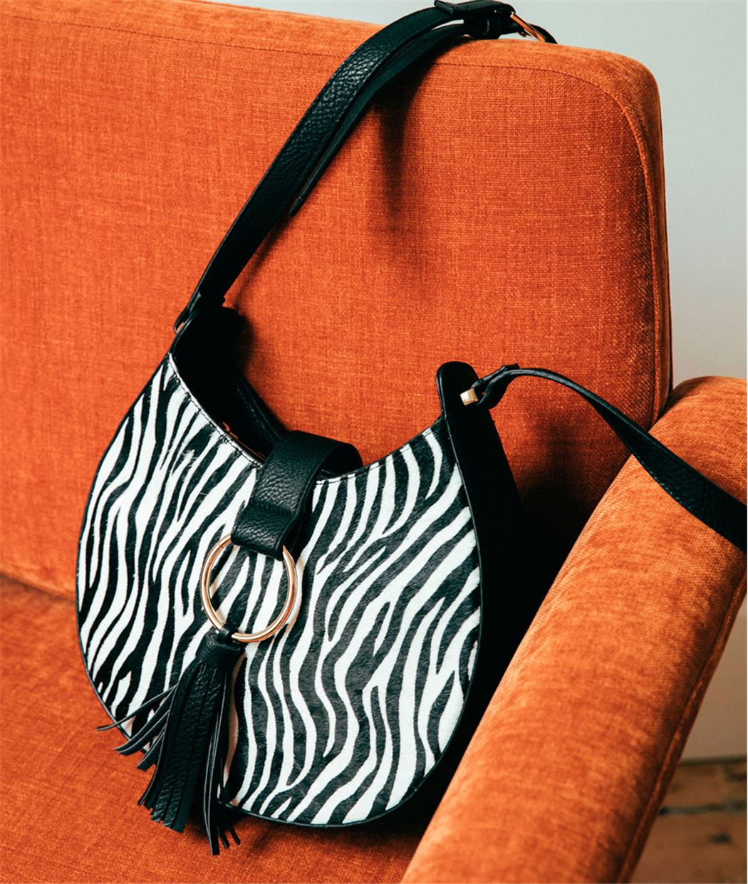 Sac femme rond zébré NOIR