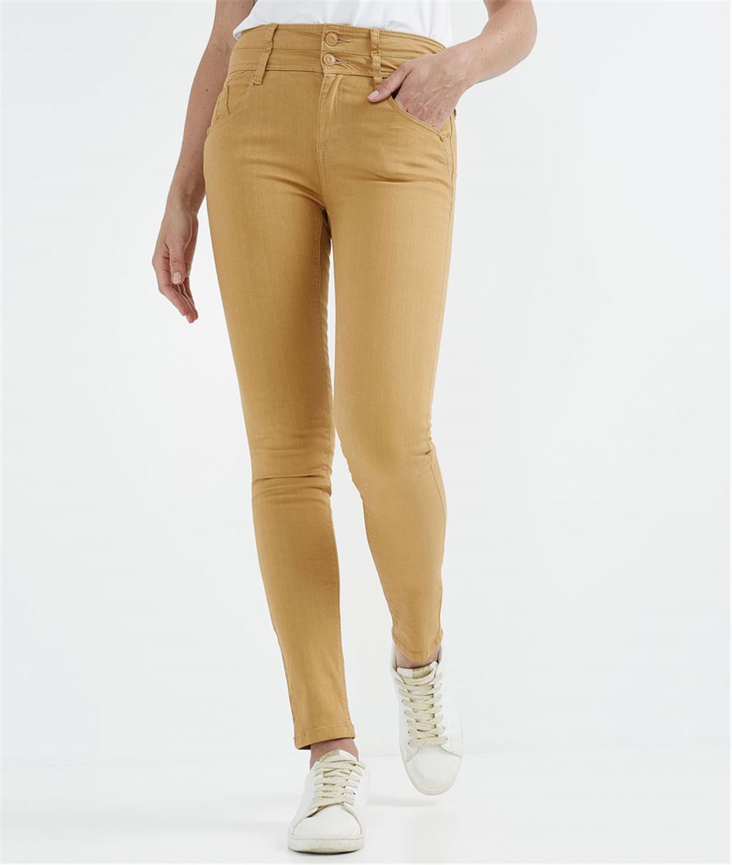 Jean femme slim taille haute couleur MIEL
