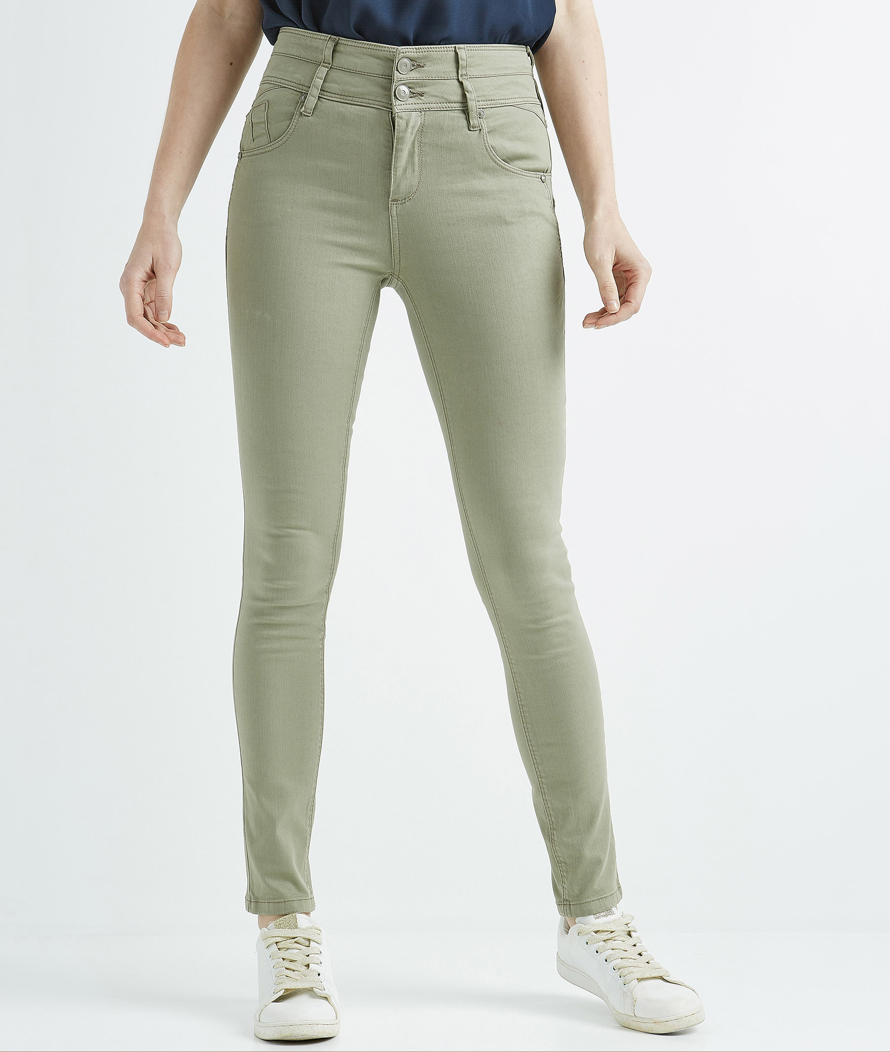 Jean femme slim taille haute couleur KAKI