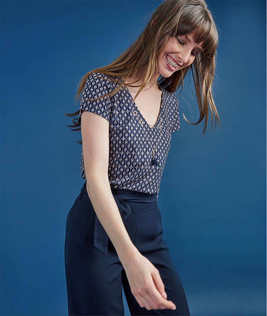 T-shirt femme imprimé avec bijou MARINE