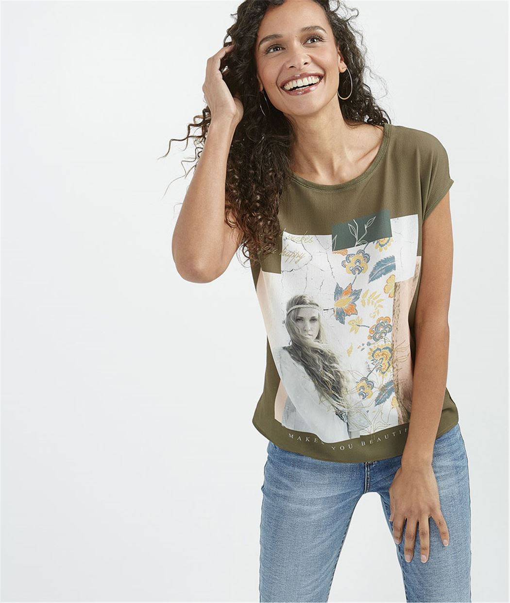 T-shirt femme avec imprimé photo KAKI