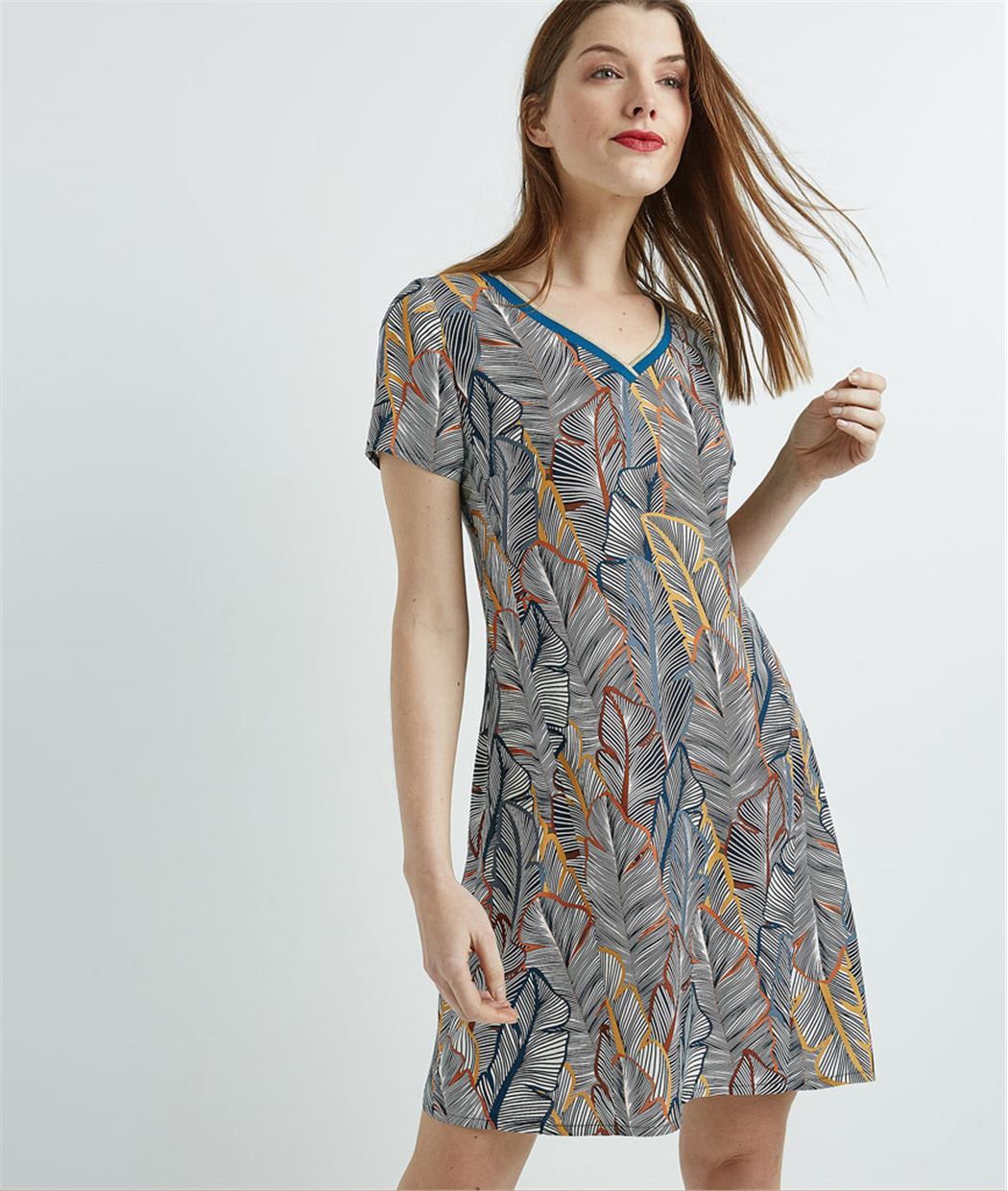 Robe femme imprimée manches courtes BLEU