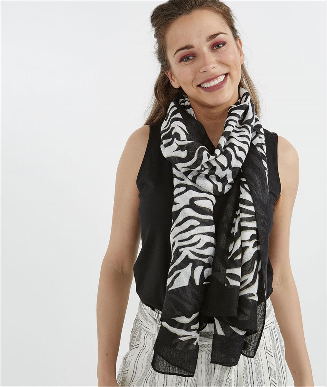 Foulard femme imprimé zèbre NOIR