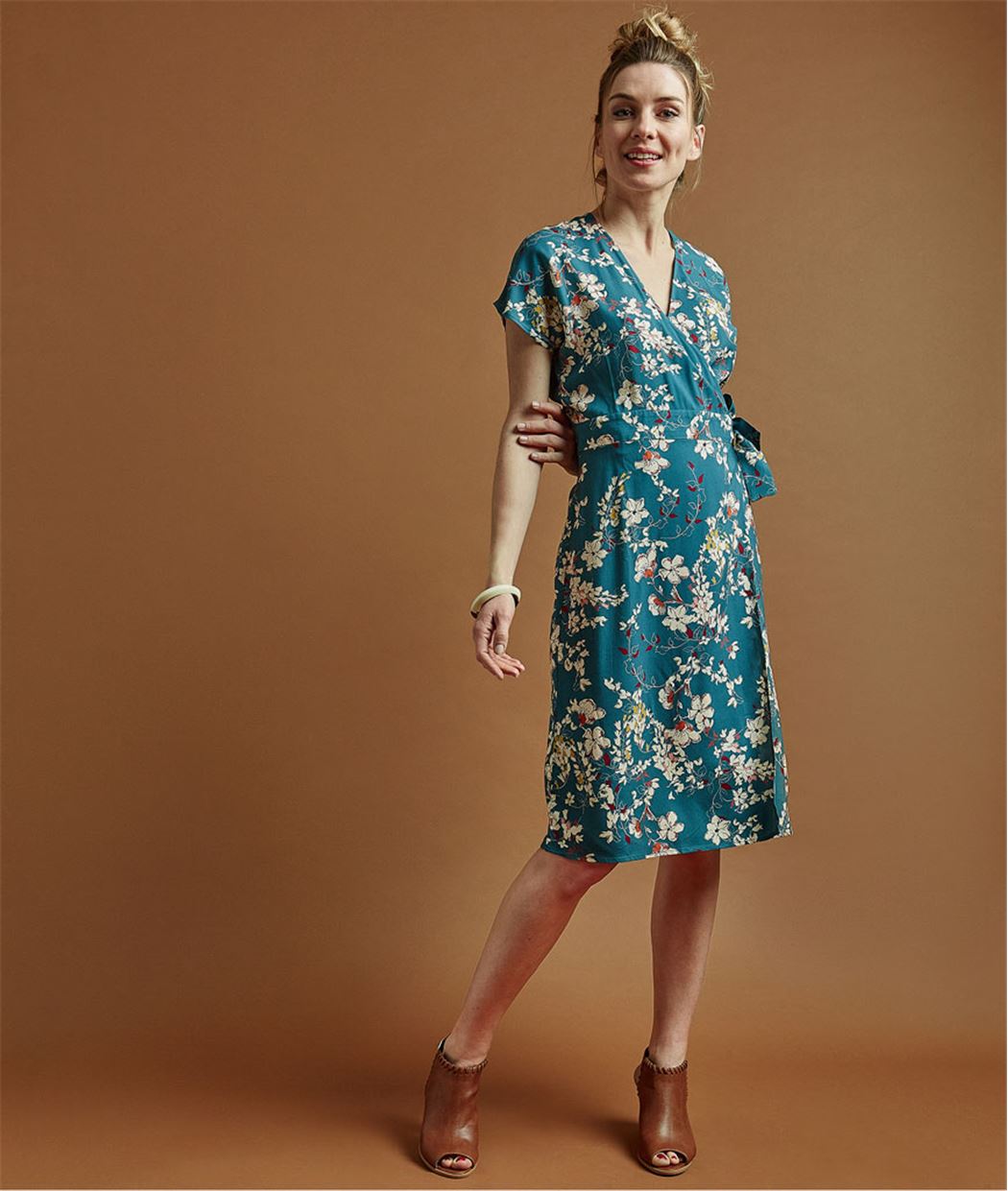 Robe femme cache-coeur imprimé fleuri BLEU